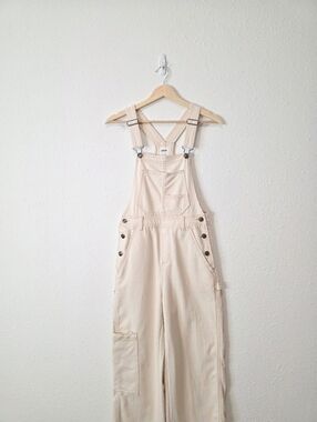 Aerie Ecru Relaxed Wide Leg Overalls XXS/XS
